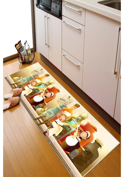 West Home Dijital Baskılı Yıkanabilir Kaymaz Deri Tabanlı Mutfak Halısı Wh 314 Beige