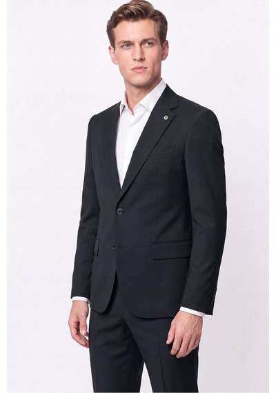 Efor Slim Fit Mono Yaka Çift Yırtmaç Esnek Yünlü Siyah Takım Elbise Tk 947