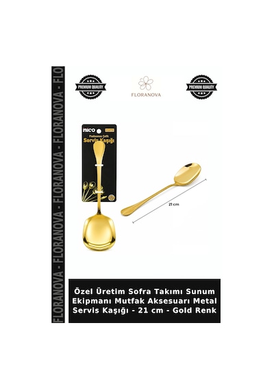 Özel Üretim Sofra Takımı Sunum Ekipmanı Mutfak Aksesuarı Metal Servis Kaşığı - 21 Cm - Gold Renk