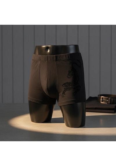 Bonbon Erkek Flok Panter Baskılı Siyah Renk Boxer Bb2764