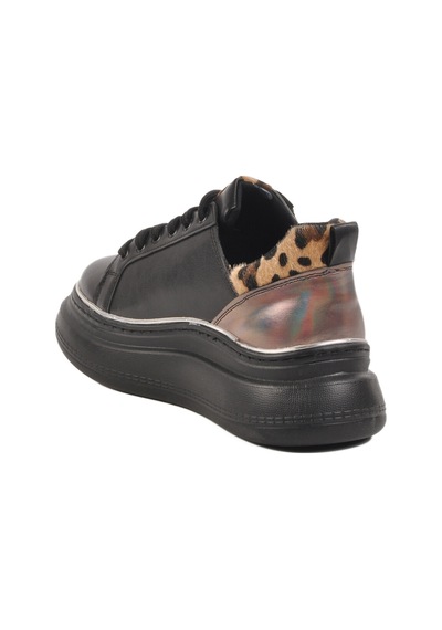 Siyah Kalın Taban Kadın Sneaker T-300 Z Siyah Leopar