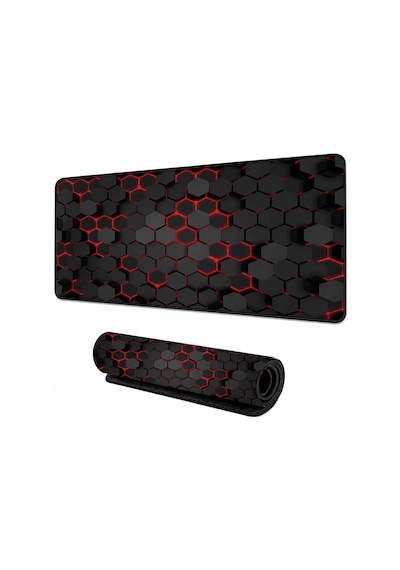 90x40 Cm Mouse Pad, Neon Kırmızı Petek Desenli Büyük Mouse Pad, Kaymaz Kauçuk Tabanlı, Dikişli Kenarlı 3 Mm Klavye Ve Mouse Altlığı, Xxl Desk Mat