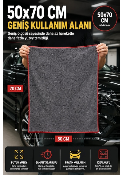 450 Gsm Oto Araç Kurulama Bezi Mikrofiber Oto Yıkama Temizlik Bezi Tüy Bırakmaz Gri 50x70 Cm