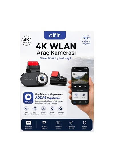 4k Araç Park Kiti Ön Arka Kamera Addas Mobil Uygulama Çakmaklık Gerektirmez