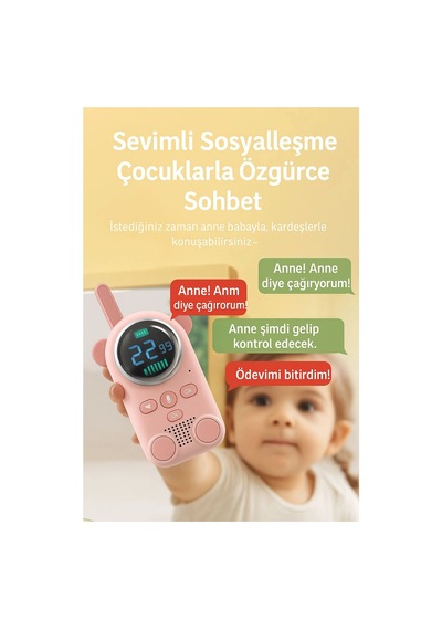 Çocuklar Için Kamp Yürüyüş El Telsizi Şarj Edılebılır 3km Menzil Pembe