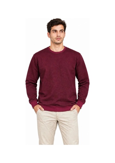 Erkek 3'lü Bisiklet Yaka İçi Şardonlu 2 İplik Düz Uzun Kollu Regular Fit Sweatshirt - Siyah - Bordo - Gri Çok Renkli
