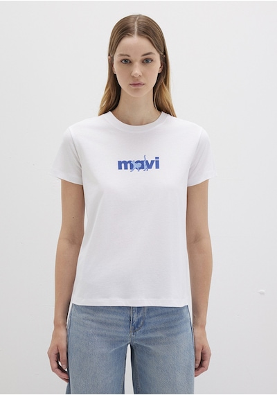Mavi - Mavi Kedi Baskılı Beyaz Tişört 1613287-620 Beyaz