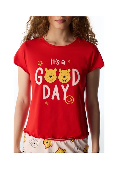 Penti Kırmızı Good Day Ayı Desenli Kısa Kollu Şort Pijama Takımı
