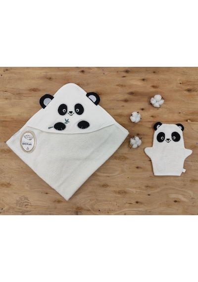 %100 Pamuklu & Başlıklı Bebek Banyo Havlusu - Panda Nakışlı & Keseli Havlu Seti - Yumuşak & Su Emici 0 - 4 Yaş
