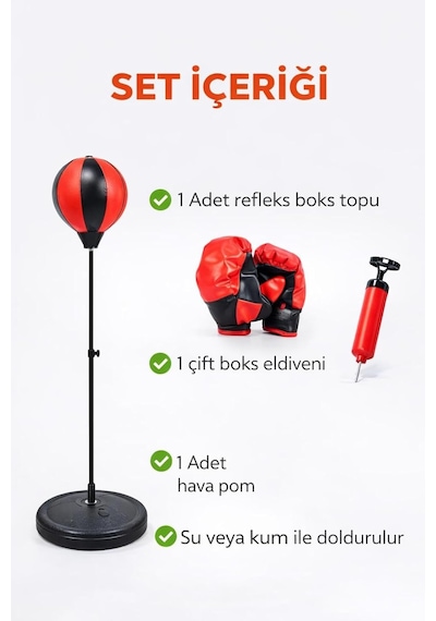 Clifton Boks Standı 90-120 Cm, Refleks Topu, Eldiven Seti, Siyah Çok Renkli