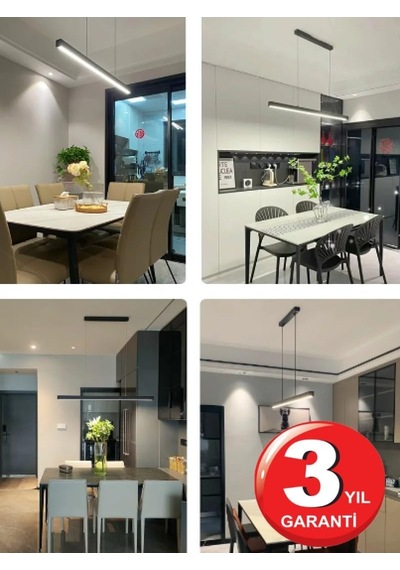 Lineer 150cm Siyah Kasa Ledli Sarkıt Modern Led Avize, Salon, Mutfak, Masa Üstü Avize 4000k G 4000k Gün Işığı