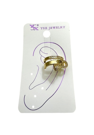 Earcuff Sıkıştırmalı Çelik Kıkırdak Küpe Çift Sıra Bantlı Halka Detaylı Zirkon Taşlı Altın Renk
