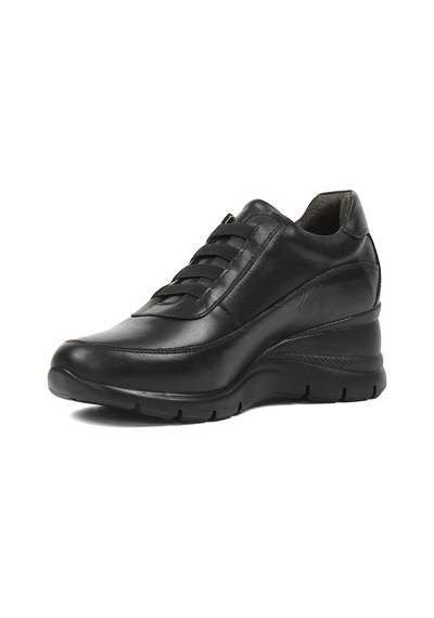 Kadın Siyah Dolgu Topuklu Deri Sneaker