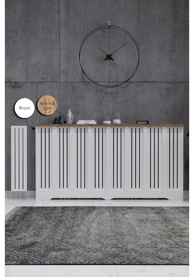 Petek Kaplama Modern Radyatör Kapatma Ünitesi Ön Panel Mdf Tasarım İç Ölçü 156 Cm Dış Ölçü 160 Cm Petek 156 Beyaz Üstü Çam D2