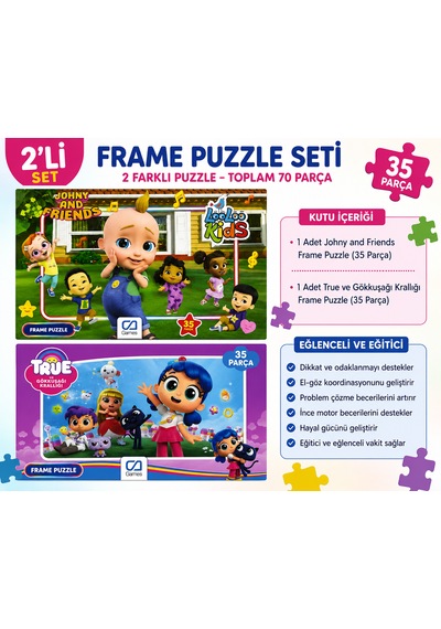 2 Li Frame Puzzle Seti 35 Parça Johny And Friends & True Ve Gökkuşağı Krallığı 1