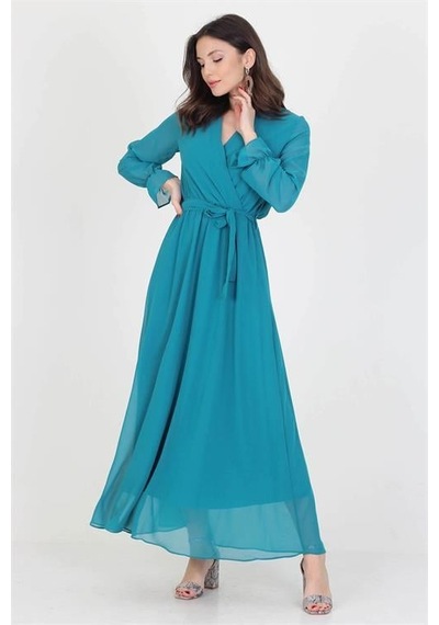 Dip Moda Kadın Kuşaklı Astarlı Uzun Şifon Elbise Dpnb003 Petrol Mavisi Dip Moda Kadın Kuşaklı Astarlı Uzun Şifon Elbise Dpnb003 Petrol Mavisi