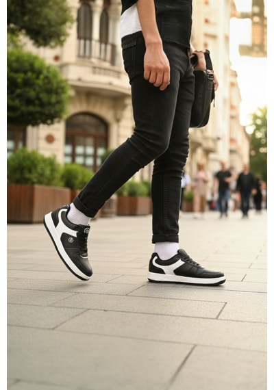 Enoch Erkek Günlük Spor Ayakkabı Kalın Tabanlı Sneaker Geometrik Logolu Ve Dikişli Model Siyah - Beyaz Enoch Erkek Günlük Spor Ayakkabı Kalın Tabanlı Sneaker Geometrik Logolu Ve Dikişli Model Siyah - Beyaz