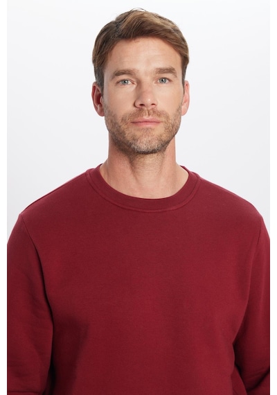 Tudors Unisex Oversize Geniş Kesim Pamuklu Yumuşak Dokulu İçi Polarlı Basic Bordo Bisiklet Yaka Sweatshirt-31983 Bordo