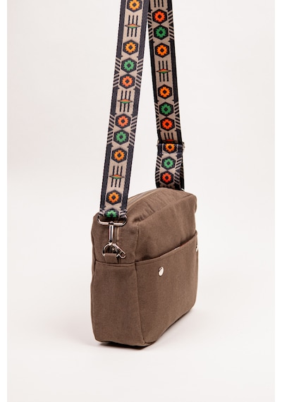 Fabric Craft Bag Çapraz Askılı Kadın Kumaş Fermuarlı 27x24 Cm Kahverengi