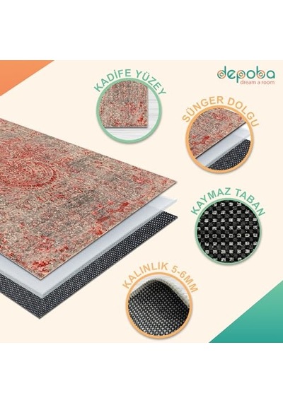 Kadife Kaymaz Pamuk Tabanlı Yıkanabilir Antibakteriyel Salon Halısı 100x150 Diğer