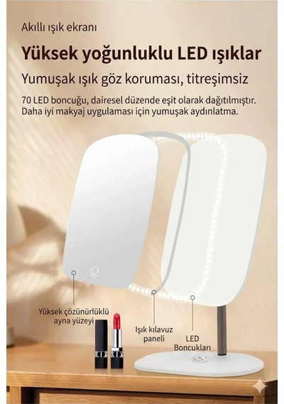 Dokunmatik Led Işıklı Makyaj Aynası Dikdörtgen 3 Renk Işık Led Masa Aynası Belirtilmemis