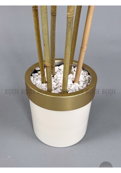 Yapay Bambu Ağacı 170cm Krem Gold Metal Saksıda Krem-gold
