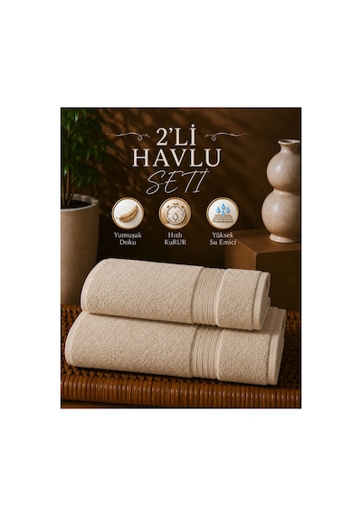 2 Li Banyo Havlu Seti 70x140 + 50x90 Yumuşak Dokulu Yüksek Emici Banyo Ve El Yüz Havlusu Takımı Yeşil
