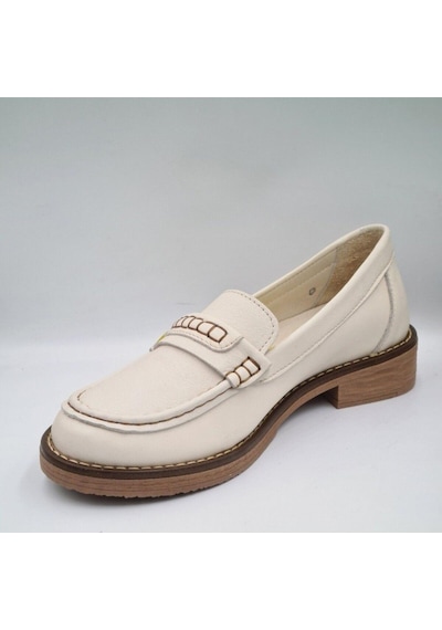 Mammamia D25ya-3260 Kadın Deri Loafer Ayakkabı Bej Pen/taba Pen