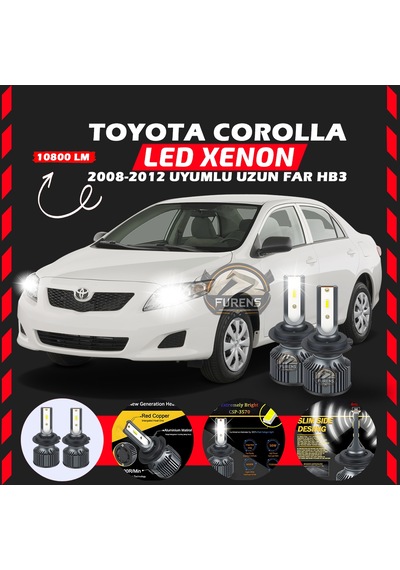 Toyota Corolla 2008-2012 Uzun Far Uyumlu Şimşek Etkilii Led Xenon Premium Series Hb3