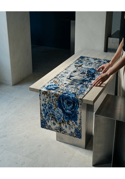 Mavi Leopar Desenli 45x140cm Masa Runnerı Çok Renkli