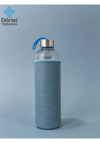 H2o Deri Kılıflı Cam Matara 500 Ml Mavi