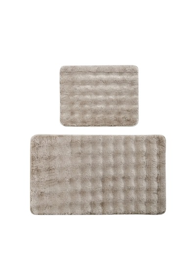 2 Li Peluş Bubble Banyo Paspas Seti 60x100+50x60 Cm Kaymaz Lateks Taban, Yumuşak Yüzey, Yıkanabilir Vizon