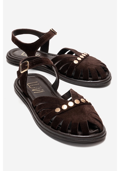 Luvishoes Chıela Kahverengi Süet Hakiki Deri Bilekten Bantlı Kadın Sandalet