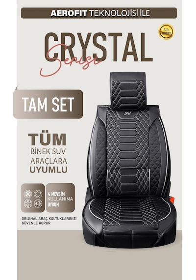 Toyota Corolla E210 2019-2024 Uyumlu Lüx Deri Oto Koltuk Kılıfı Ön Arka Takım Crystal Siyah Beyaz