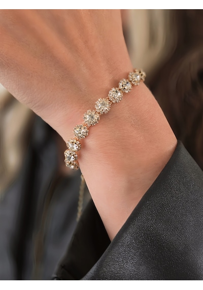 Eva Takı Store Çiçek Model Elmas Görünümlü Gold Renk Bileklik Altın