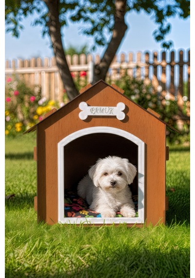 Ahşap Özel İsim Baskılı Dekoratif Köpek Evi-kulübesi, Küçük Irk Köpekler İçin Kulübe, Köpek Kulübesi Kahverengi