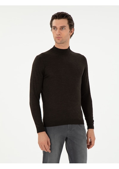 Cacharel Koyu Yeşil Slim Fit Kaşmir İpek Karışımlı Çeyrek Balıkçı Yaka Triko Kazak Yesıl