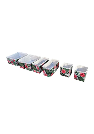 6'lı Çekmece İçi Çamaşır Düzenleyici Çocuk Odası Katlanır Saklama Kutusu Organizer Set-yeşil Yaprak Siyah