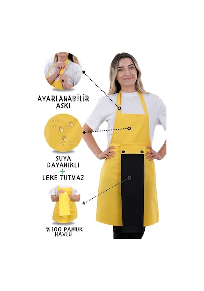 Star Ayar Askılı Havlulu Mutfak Önlüğü Seti Havlulu Önlük Sarı-siyah