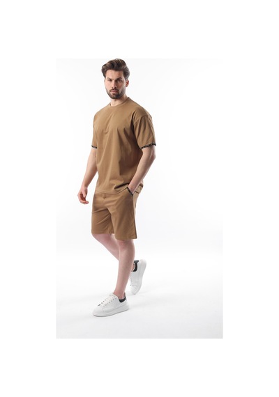Madmext Camel Basic Erkek Şort T-shirt Takımı E7307 CAMEL