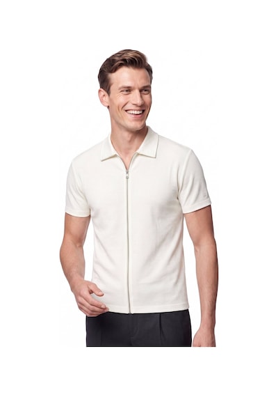 Efor Comfort Fit Rahat Kalıp Polo Yaka Fermuarlı Ekru Beyaz Tişört Ts 930