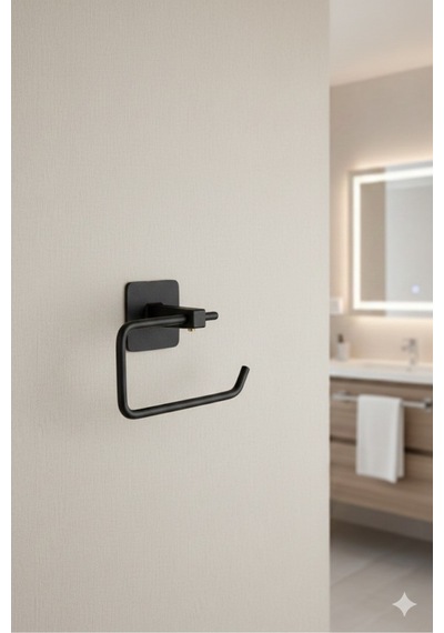 Buççin Online Mağaza Kare Yapışkanlı Açık Tuvalet Kağıtlığı Tutucu Wc Kağıtlık Tutucu Banyo Metal Siyah Çok Renkli