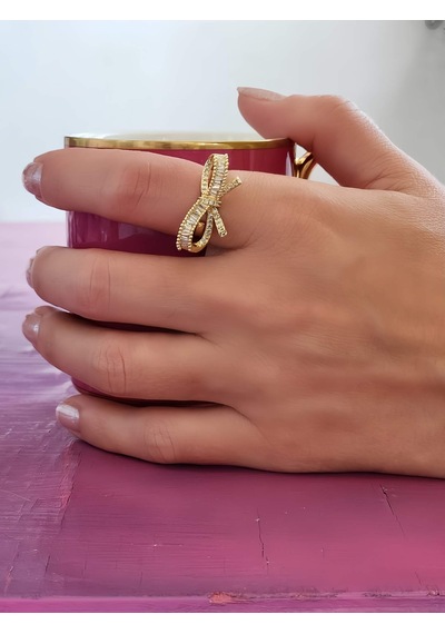 Eva Takı Store Fiyonk Kurdela Model Ayarlanabilir Gold Renk Çelik Yüzük Gold