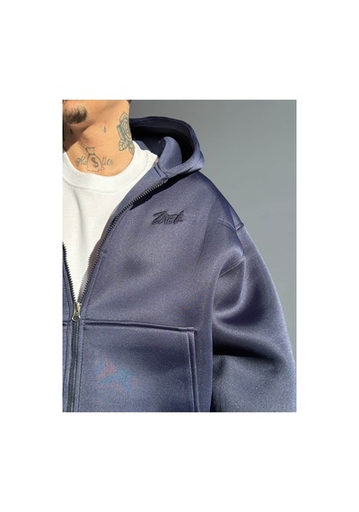 Zaee Oversize Scuba Zipp Hoodie Kobalt Mavi