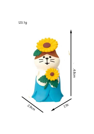 Ayçiçekli Kedi Mini Figür-mavi