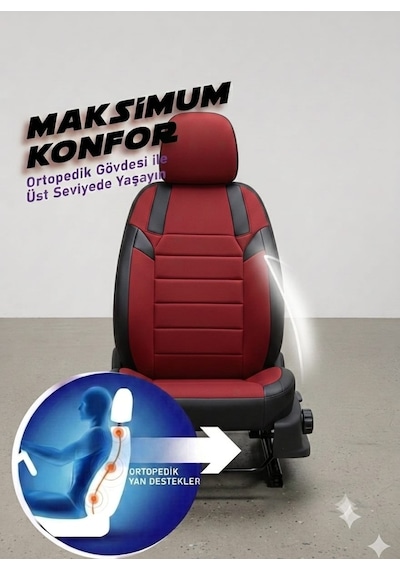 Monza Kırmızı Siyah Serisi Üniversal Oto Koltuk Kılıfı Ön Arka Koltuk Tam Set