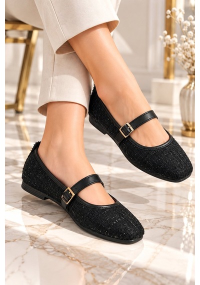 Modafocus Tokalı Bantlı Kadın Babet - Siyah - Siyah Siyah