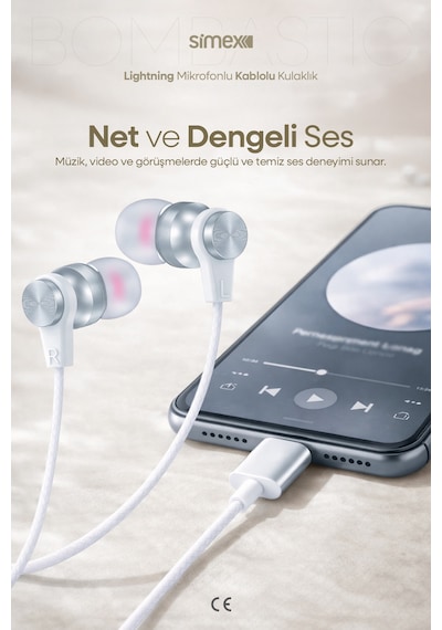Simex İphone X-11-12-13-14 Serileri Uyumlu Bluetooth Bağlantılı İphone Kablolu Mikrofonlu Kulaklık Spd-04 Diğer