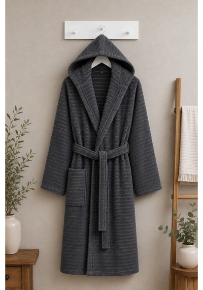 Çağla Kapüşonlu Unisex Bornoz 330 Gsm Yumuşak Dokulu Banyo Bornozu, Cepli, Kadın & Erkek, S/m - L/xl - 2xl - 3xl Antrasit Gri