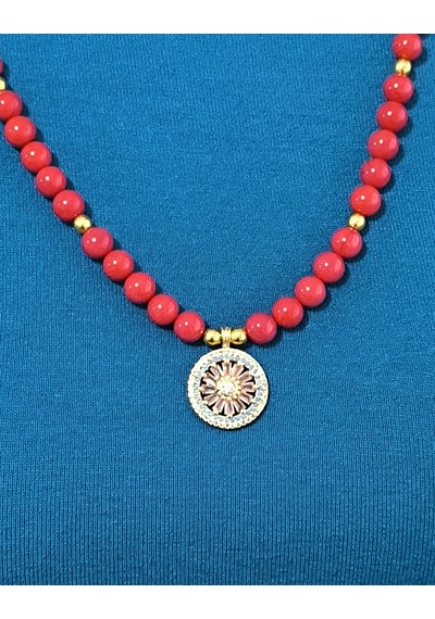 Fy Doğaltaş 6mm 1 Kalite Mercan Kolye Zirkon Sallantılı Kırmızı